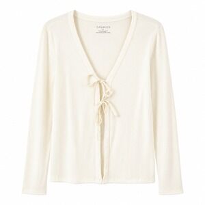 Talbots Cardigan Women Large White NWT Ribbed Knit Tie Front Long Sleeve Cotton